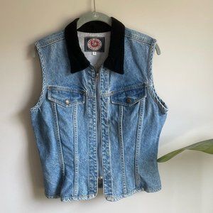 Vintage Paris Blues Originals Jean Vest with Crushed Velvet Collar Size Medium